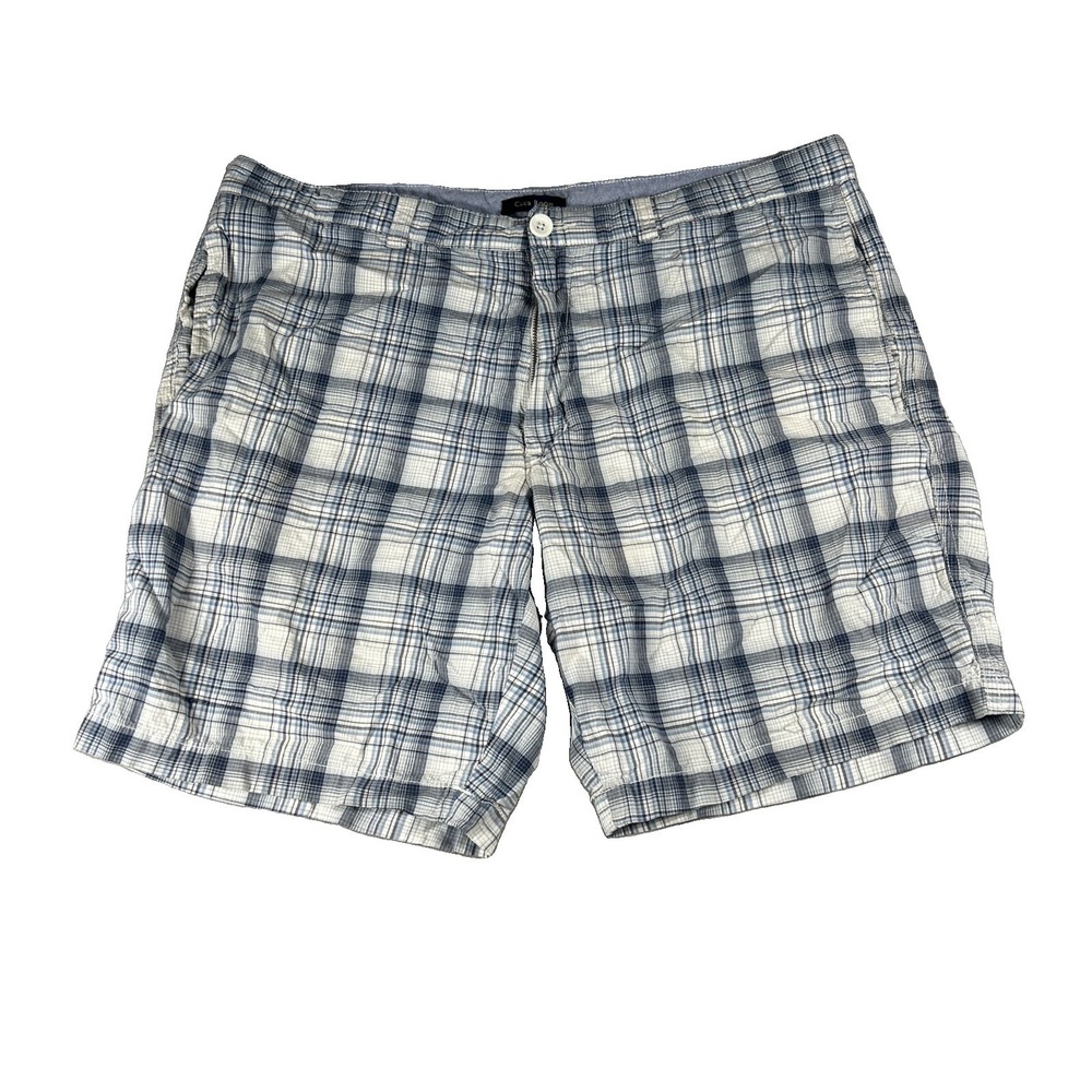 Club Room Mens Blue Khaki Plaid Flat Front Dress Shorts Size 35